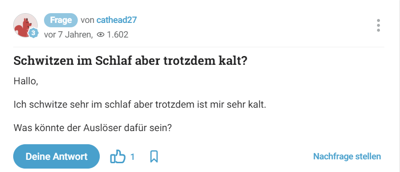 Kundenmeinung: Schwitzen und Frieren in der Nacht